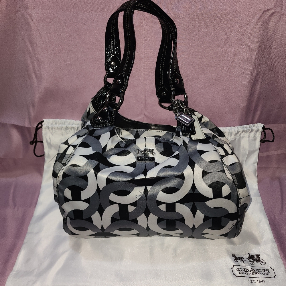 Coach Madison Chainlink Maggie Black and Gray Handbag